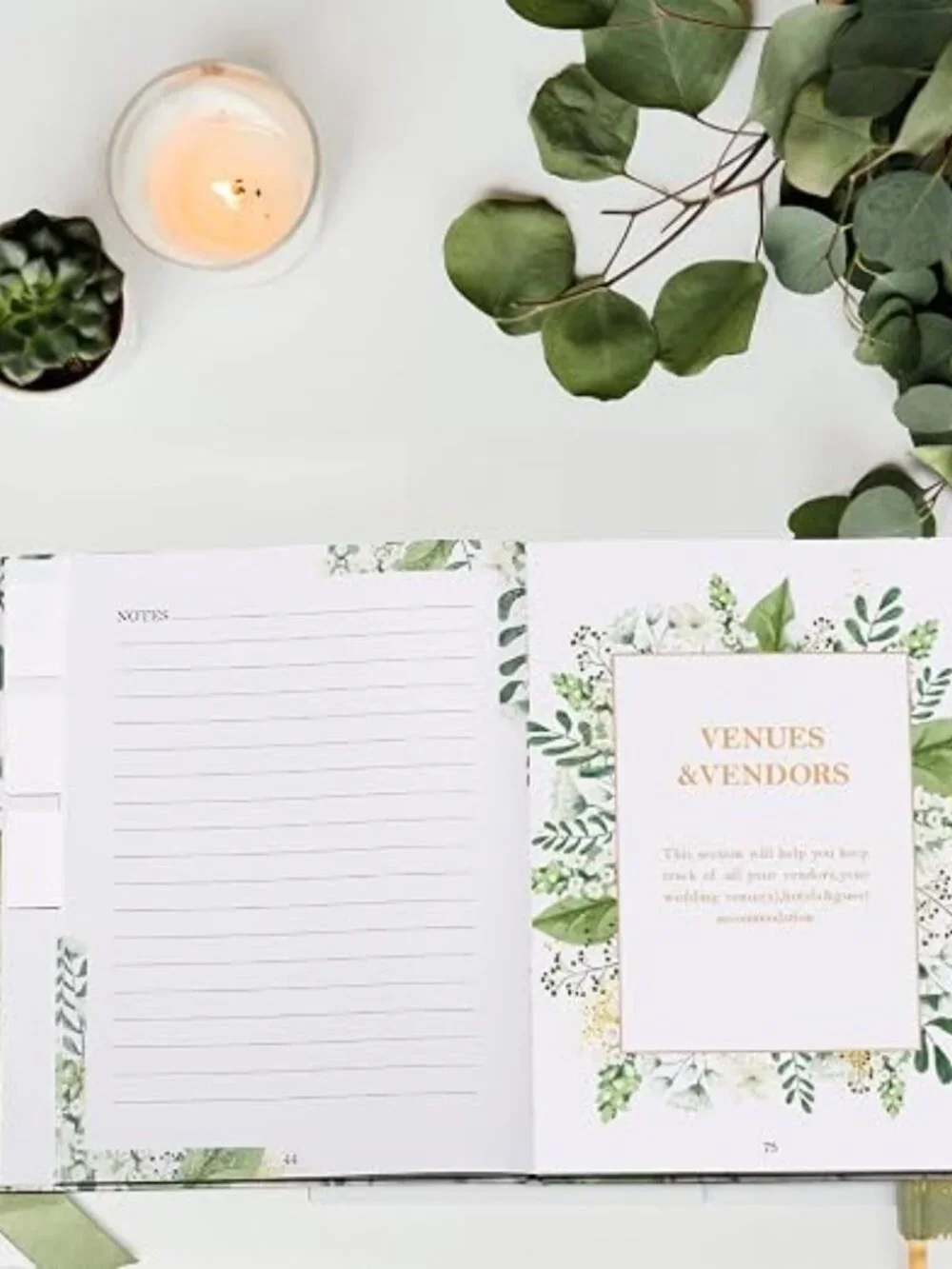 JueNi Wedding Planner Book Organizer Green Gold Leaves Bride Engagement Gift NIB